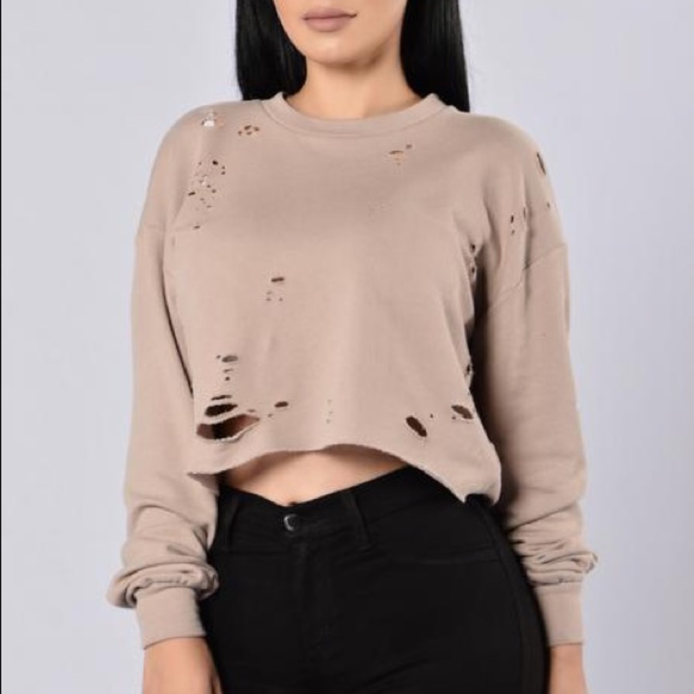 Fashion Nova Cropped Distressed Sweater